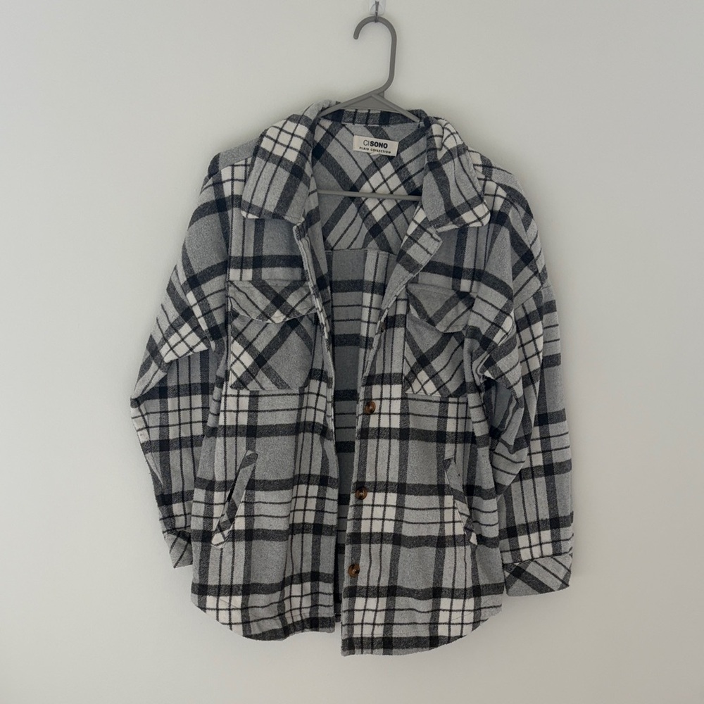 Ci Sono Black and White Plaid Shirt Jacket